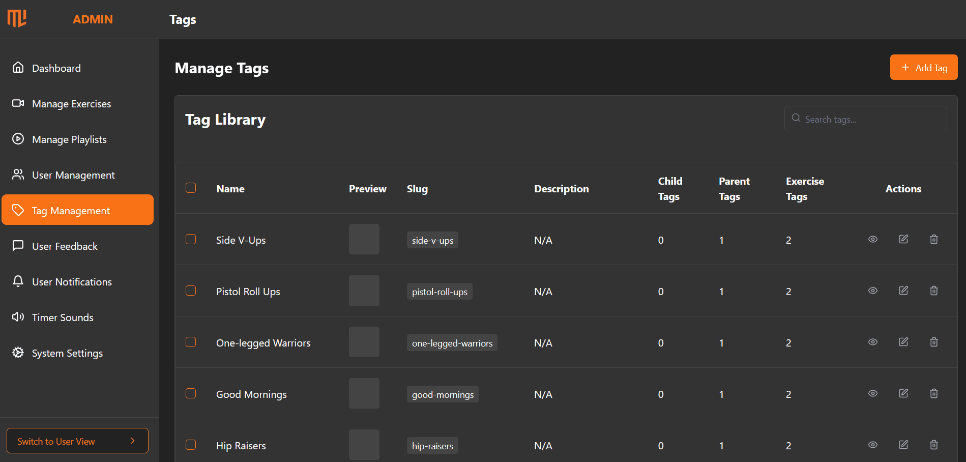 Hooya! admin — tag management