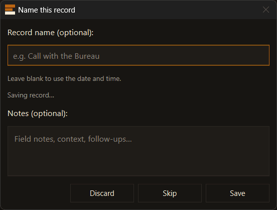 Naming a record after stopping capture.